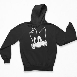 NEW Tails Fox Face Head Sonic Fleece Pullover Hoodie BLACK
